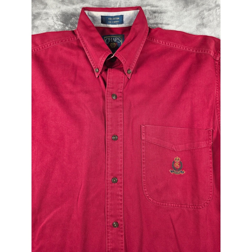 Vtg 90s Chaps Ralph Lauren Button Up Shirt Mens S Crest Logo Herringbone Cotton